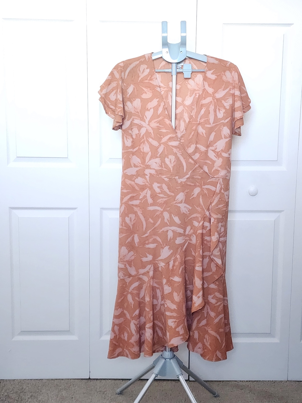 a new day Peach Floral Wrap-Style Midi Dress